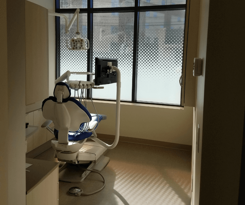 dotted pattern custom printed uv window film in dentist office for privacy
