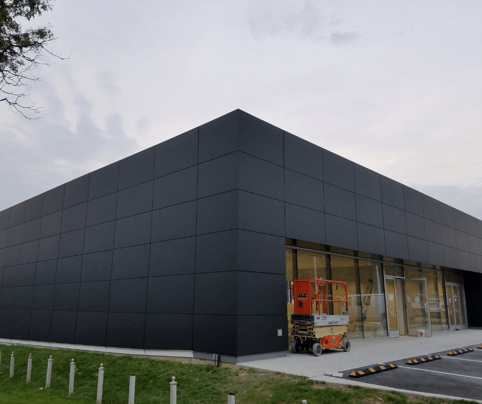 matte black building wrap for mini cooper dealership